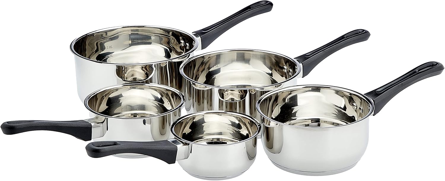 0008076 Set of 5 Saucepans, Stainless Steel, Grey, 20 cm