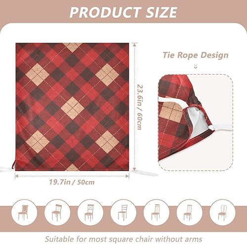 Miniatura 3 de Juego de 6 fundas decorativas de tablero de ajedrez rojo y negro para silla de oficina, fundas protectoras para sillas de comedor