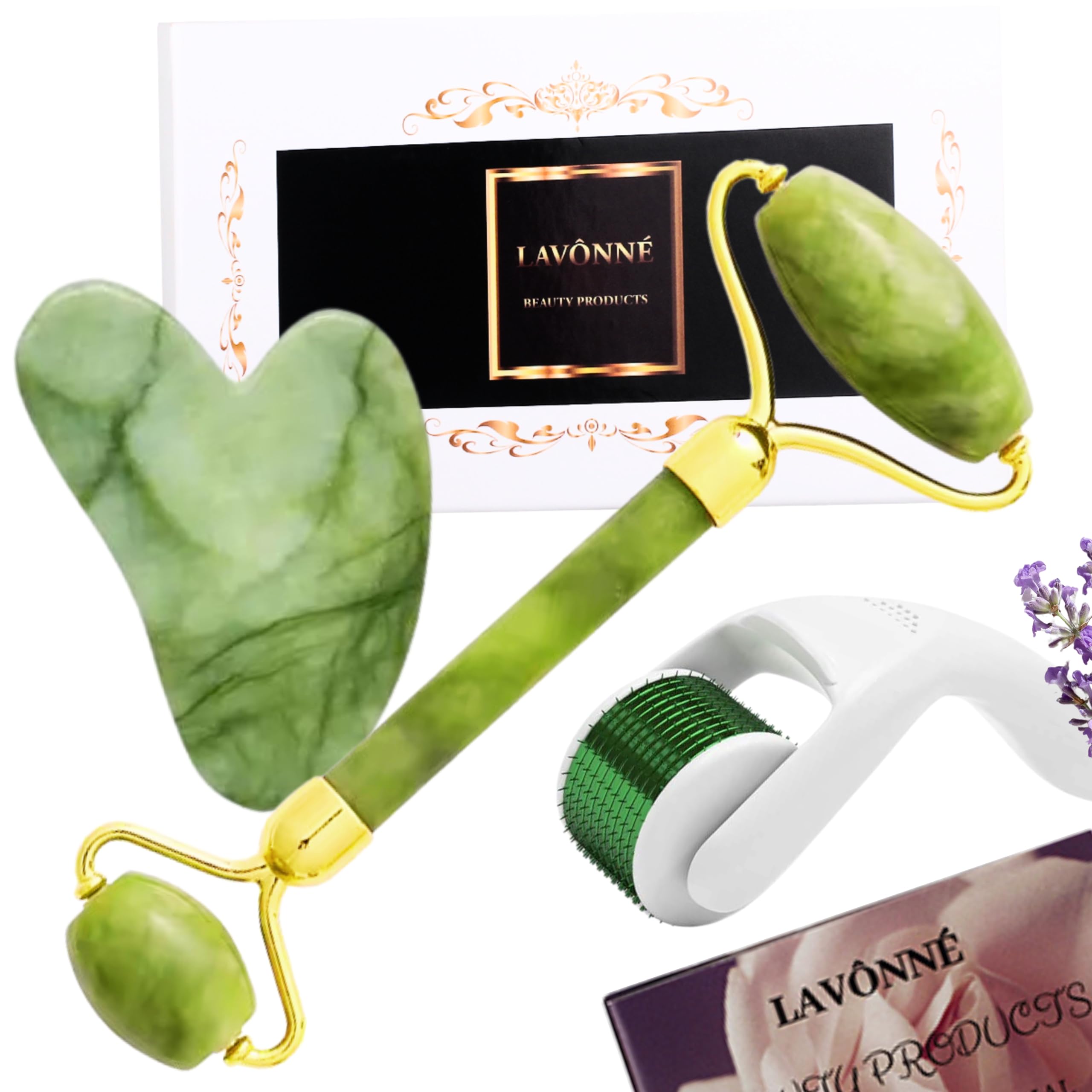 100 Authentic Jade Roller and Gua Sha Set for face I Derma Roller I Facial Tools I Real