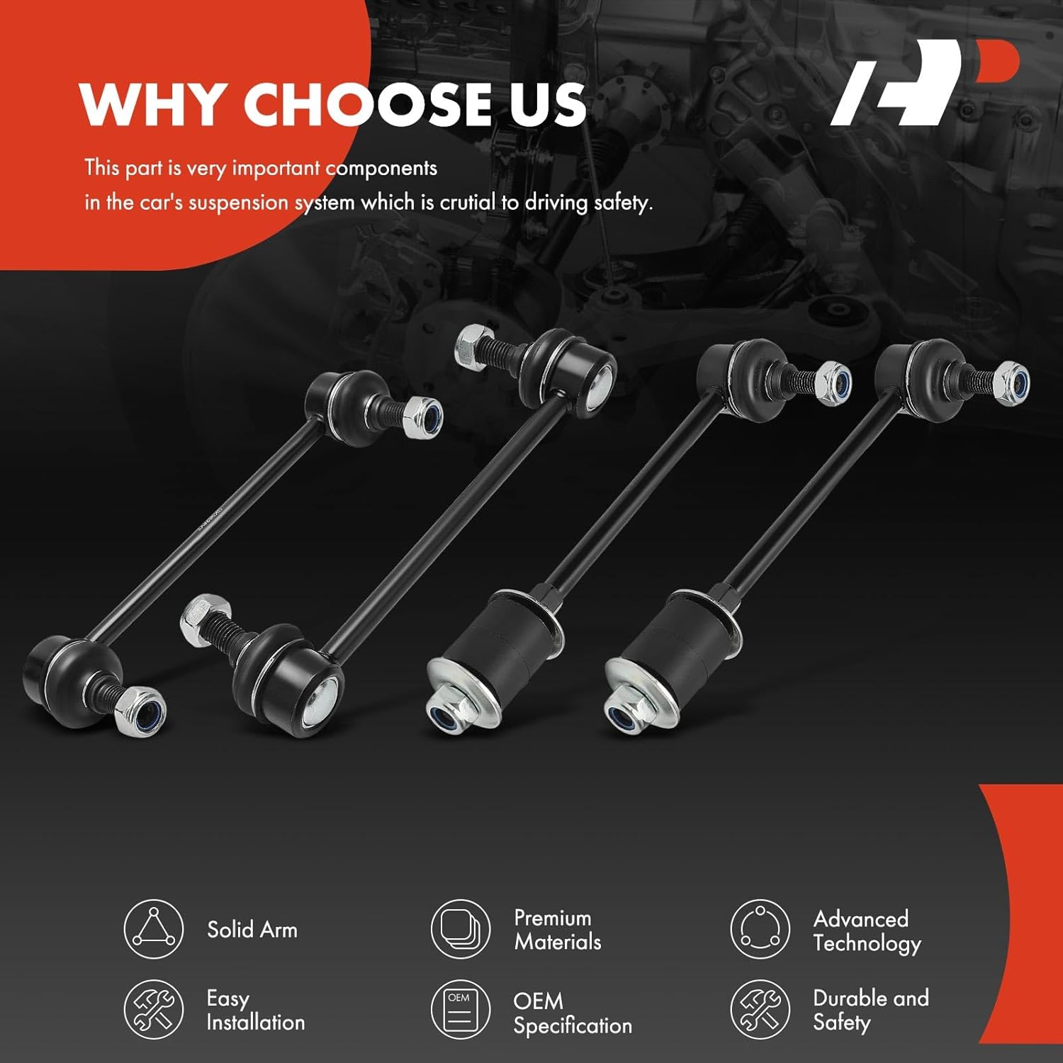 A-Premium Set of 4, Front and Rear Sway Bar Link Stabilizer Link Kit, Compatible with Nissan Pathfinder 1996-2004 & Infiniti QX4 1997-2003