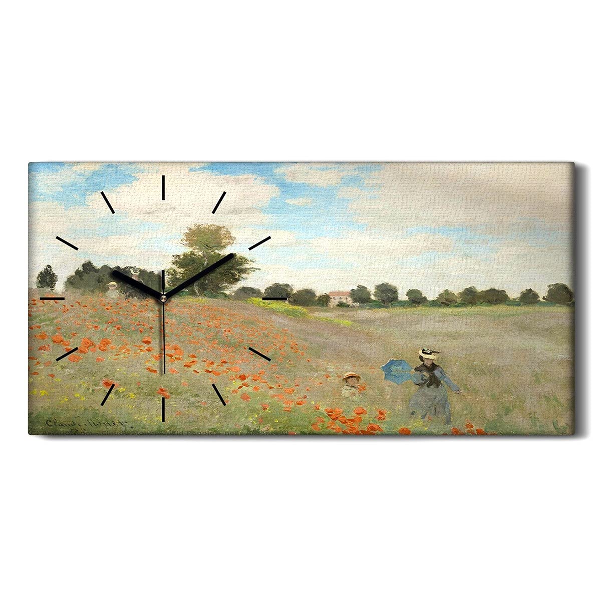 Horloge sur Toile Fleurie Coquelicot 60x30cm pour Décorer un Salon Moderne
