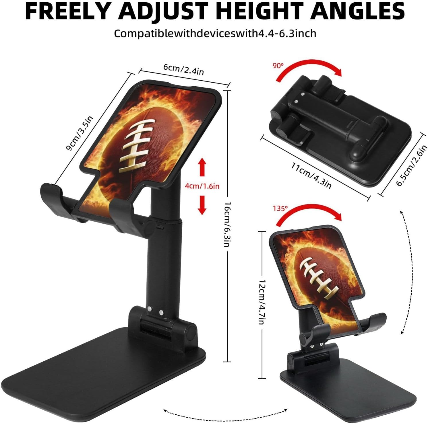 Flaming American Football Cell Phone Stand for Desk - Fully Adjustable Mobile Phone Holder Cradle Dock Folding Desktop Mobile Phone Kickstand Universal Tablet Stand for iPad Stand Holder image 2