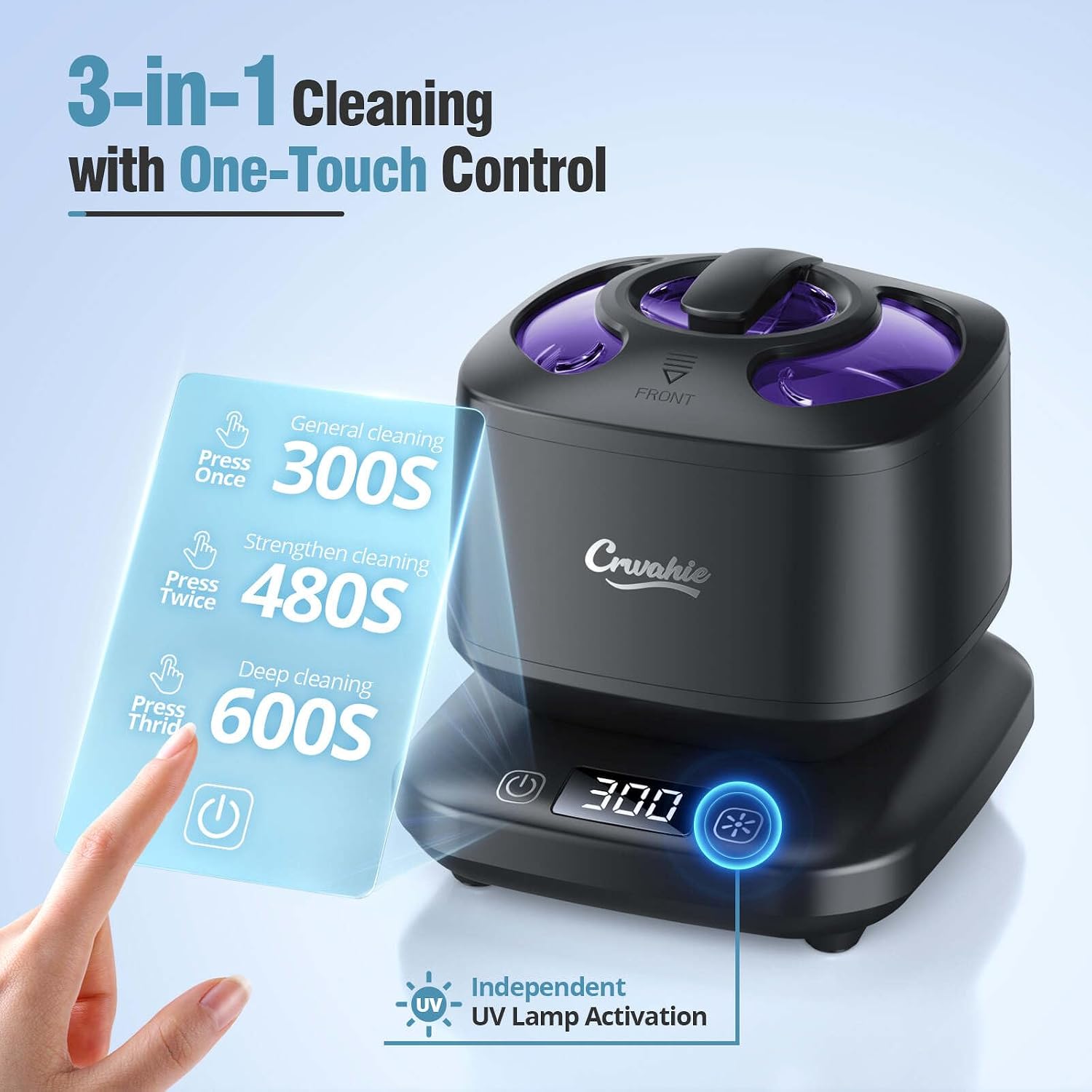 Ultrasonic Retainer Cleaner, Detachable 45kHz Retainer Cleaner Machine 3 Modes Dental Cleaning Pod with Visible Window Digital Timer for Mouth Guard, Dentures, Aligner, Braces, Jewelry - Black image 2