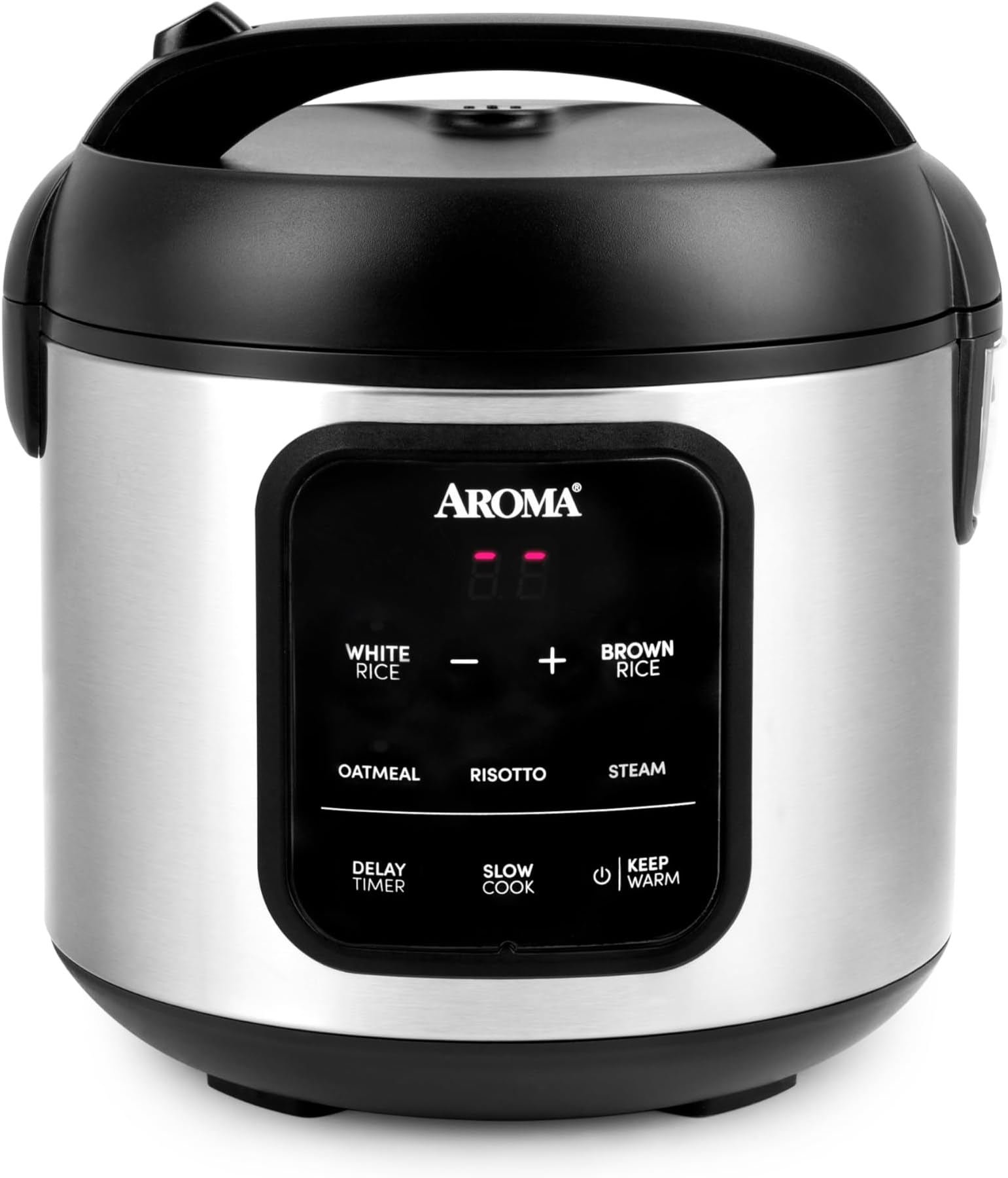 AROMA Digital Rice Cooker, 4-Cup (Uncooked) / 8-Cup (Cooked), Steamer, Multicooker, Slow Cooker, Oatmeal Cooker, Auto Keep Warm, 2 Qt, Stainless Steel Exterior