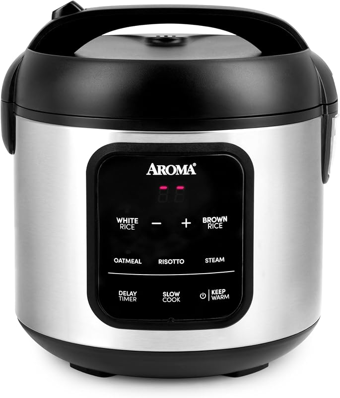 Digital Rice Cooker, 4-Cup (Uncooked) / 8-Cup (Cooked), 2 Qt, Steamer, Multicooker, Slow Cooker, Oatmeal Cooker, Auto Keep Warm, Stainless Steel Exterior