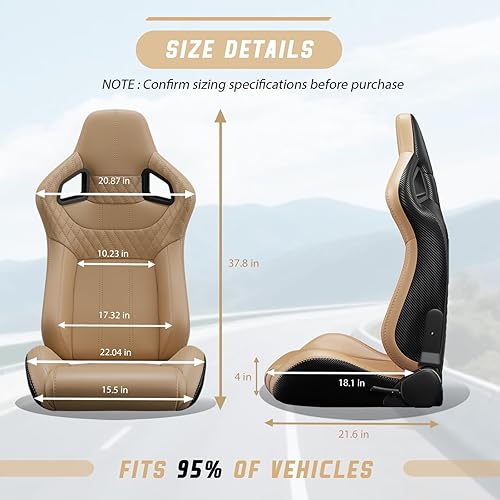 Miniatura 13 de 2 piezas de asientos universales de carreras con deslizadores de doble bloqueo, 1 par de asientos de cubo de cuero PVC con dos almohadas de Negro