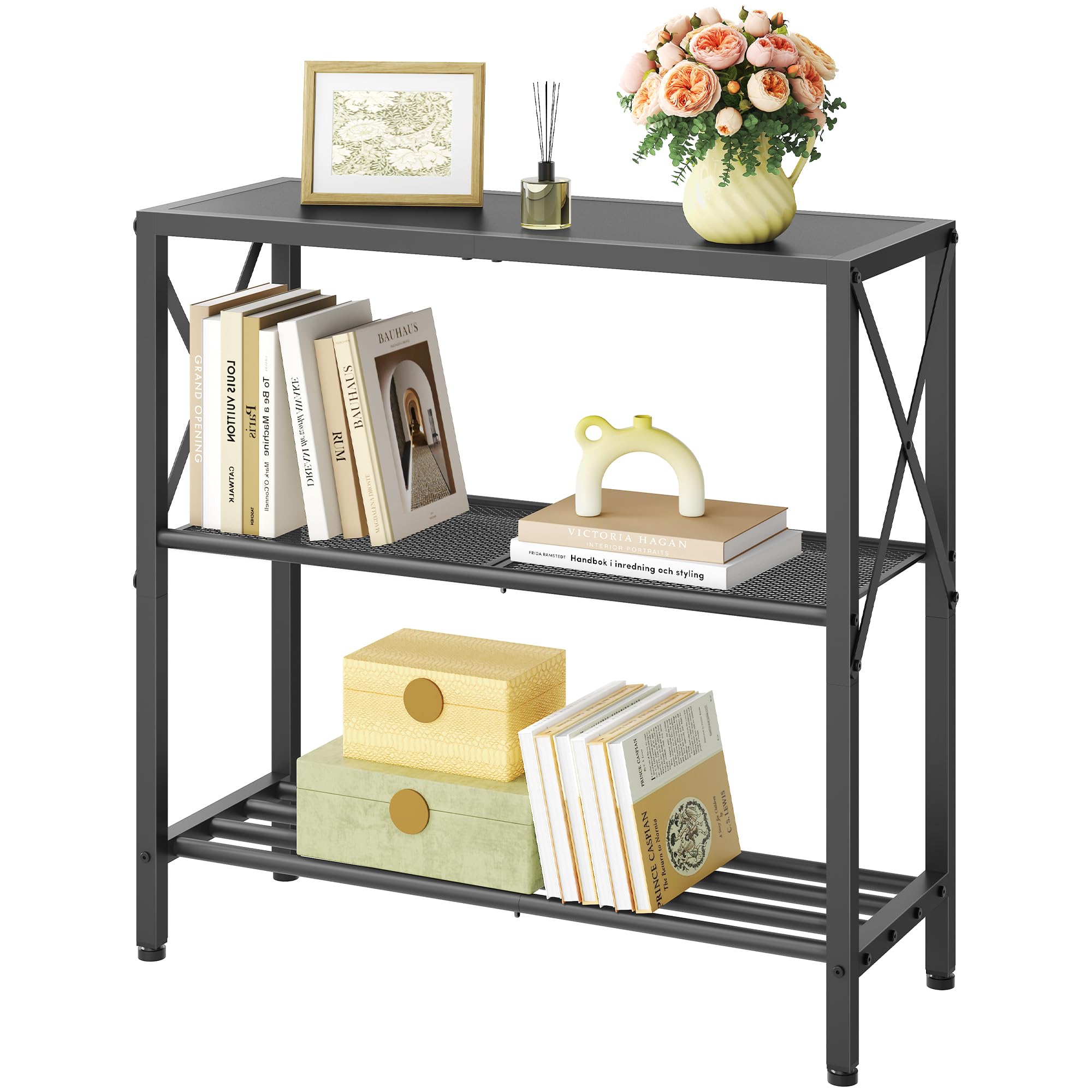 Hoctieon Industrial Console Table, 3-Tier Entryway Table, Metal Frame, Sofa Tables with Shelf, Hallway Desk, Entrance Desk for Entryway, Living Room,