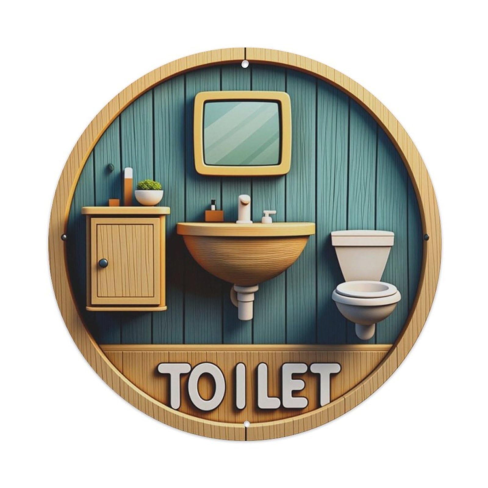 Toilet Bathroom Round Decor Sign Vintage Aluminium Metal Sign, Retro Wall Decor for Home, Bar, Garage & Farmhouse 20x20cm