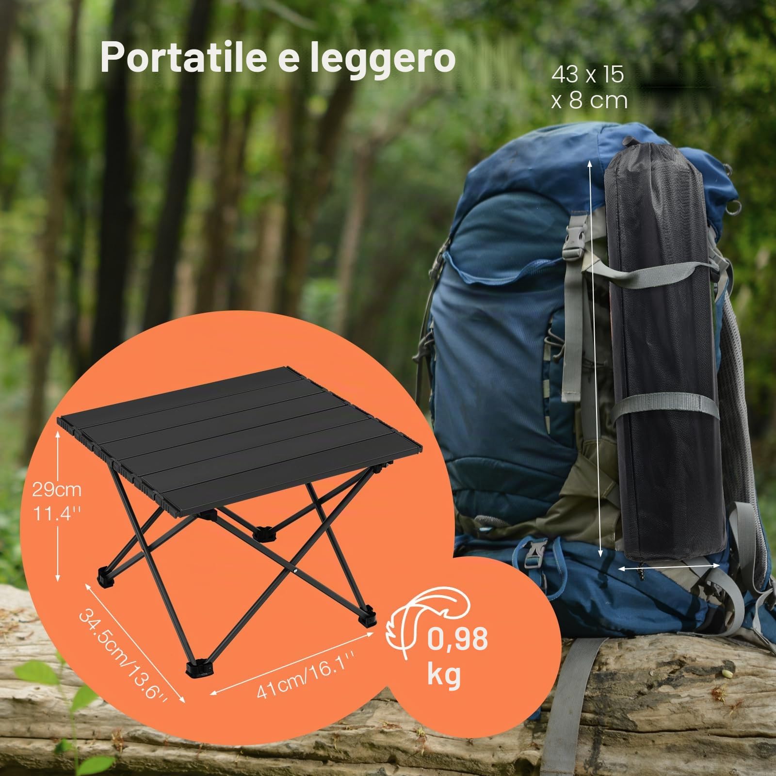 Tavolino Pieghevole Piccolo Leggero, Alluminio Tavolo Pieghevole da Campeggio con Borsa, Tavolino da Spiaggia Esterno Picnic Barbecue Viaggi, Negro