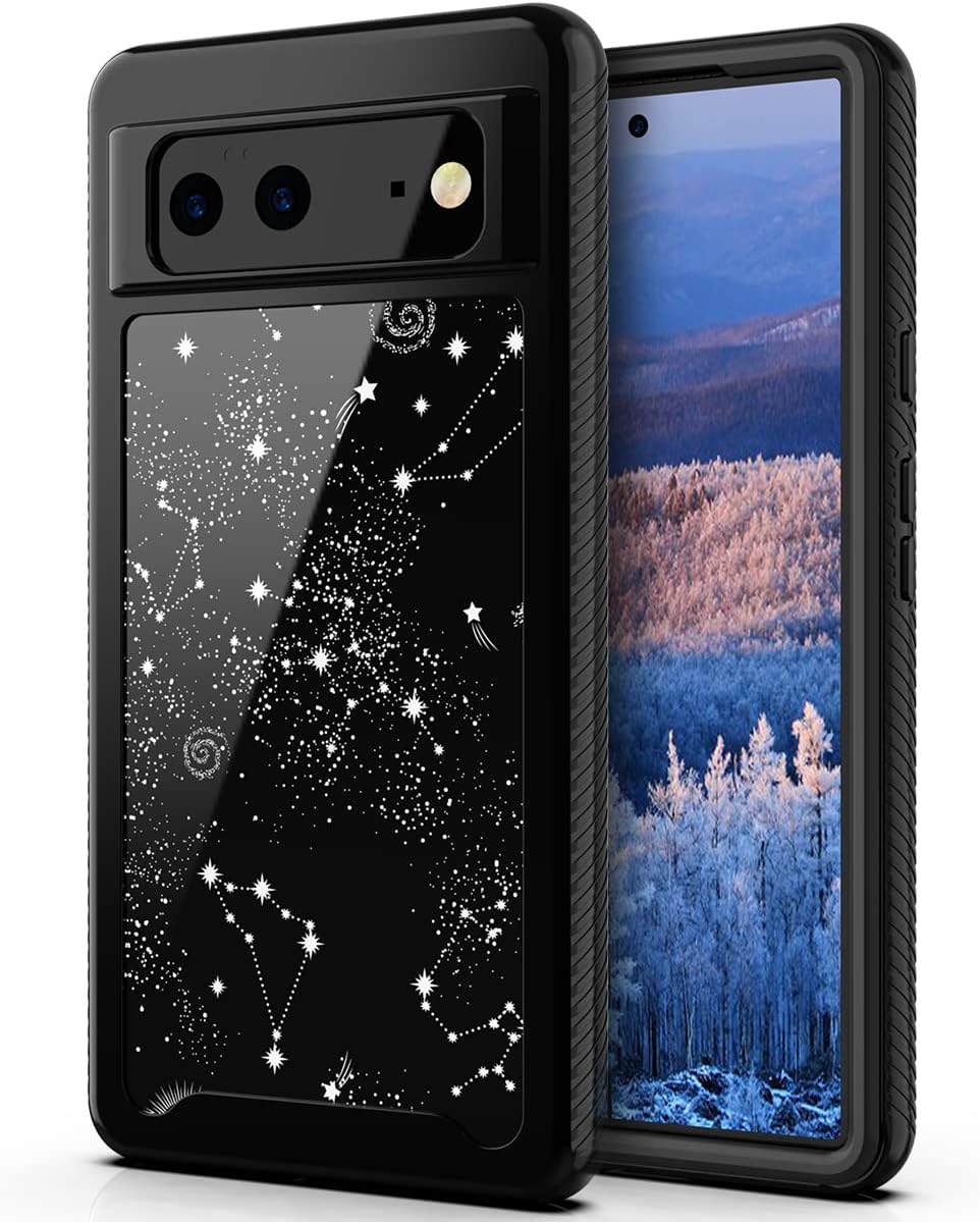 PBRO Case for Google Pixel 6 Case 2021,Cute Universe Case Dual Layer Soft Silicone & Hard Back Cover Heavy Duty PC+TPU Protective Shockproof Case for Google Pixel 6 -Black