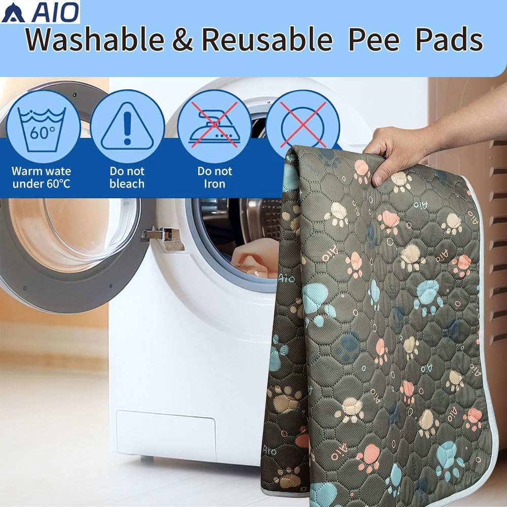 AIO Puppy Pads Washable Pee Pads for Dogs Anti-Slip Waterproof 2-Pack Reusable Puppy Pads for Potty Training Heavy Absorbency Prevent Leakage Dog Pee Pads 19.7*27.6inch Brown Claws