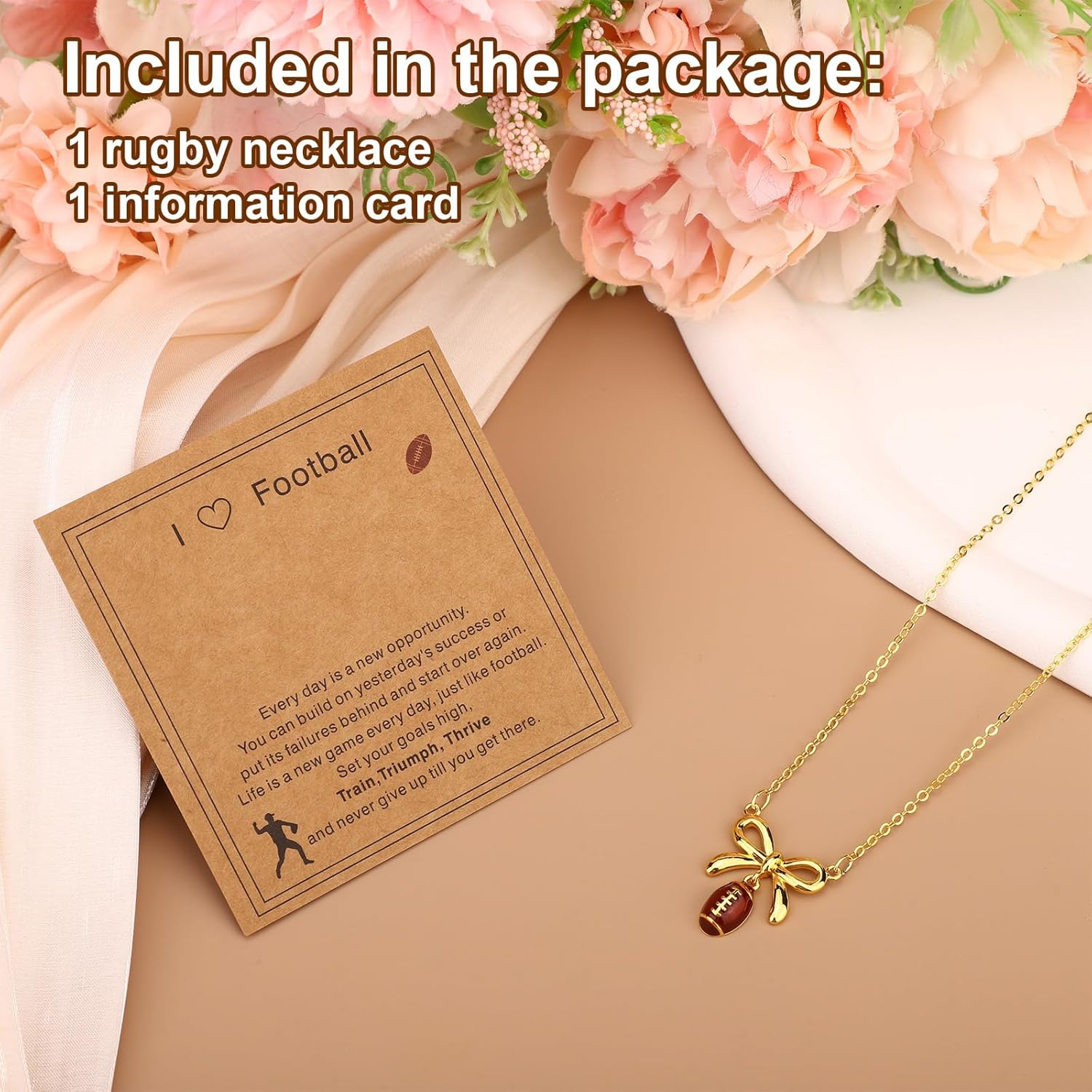 Rugby Necklaces, 40+5cm/16+2in Adjustable Football Bow Pendant Necklaces Sports Accessories Jewelry for Women - Image 4