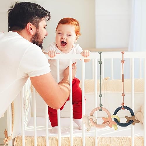 Miniatura 5 de Anillo de dentición de silicona, juguetes mordedores para bebés con sonajeros, juguetes sensoriales masticables sin BPA para bebés de 3 a 6 a 12