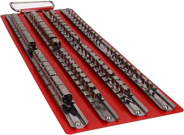Large 80pc Socket Rail Tray Rack Storage Red Shallow Deep 1/4" 3/8" 1/2" CT0736