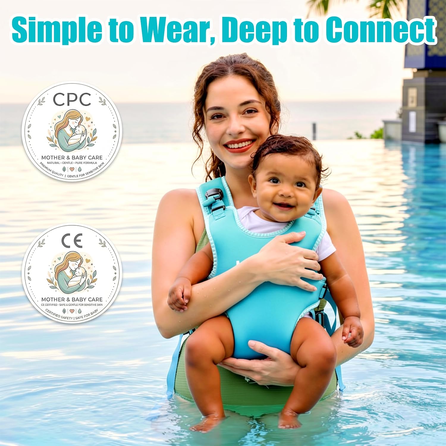 Water Baby Carrier for Newborn to Toddler 13-33 lbs 0-36 Months, Adjustable Neoprene Infant Carrier Wearing Gear for Beach Land Swimming Pool, Blue