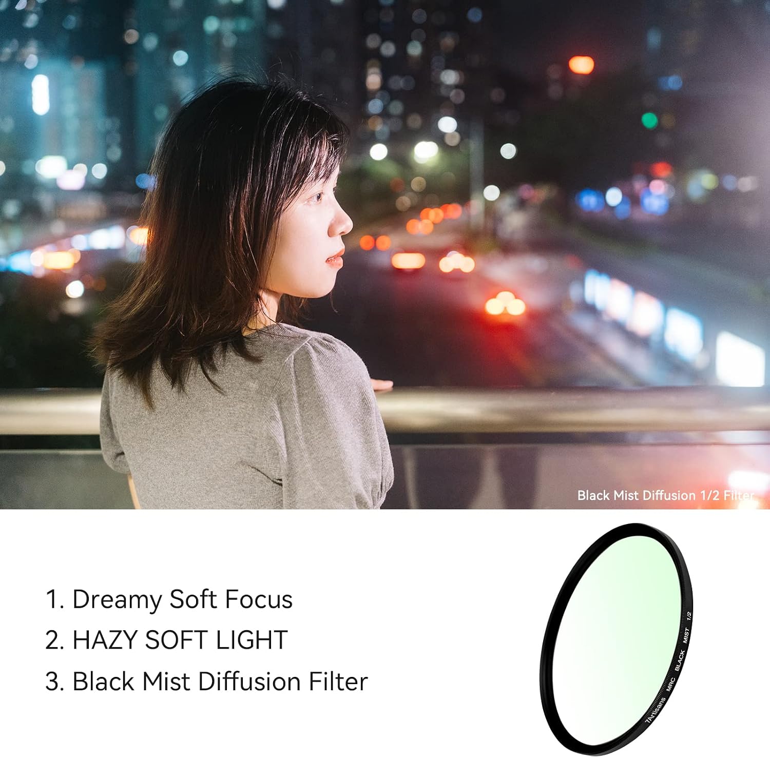 7artisans Black Mist Filter 1/2 Aluminum Alloy Natural Soft Diffuser Effect Dream Cinematic Effect Soft Focus Optical Glass Filter (49mm)