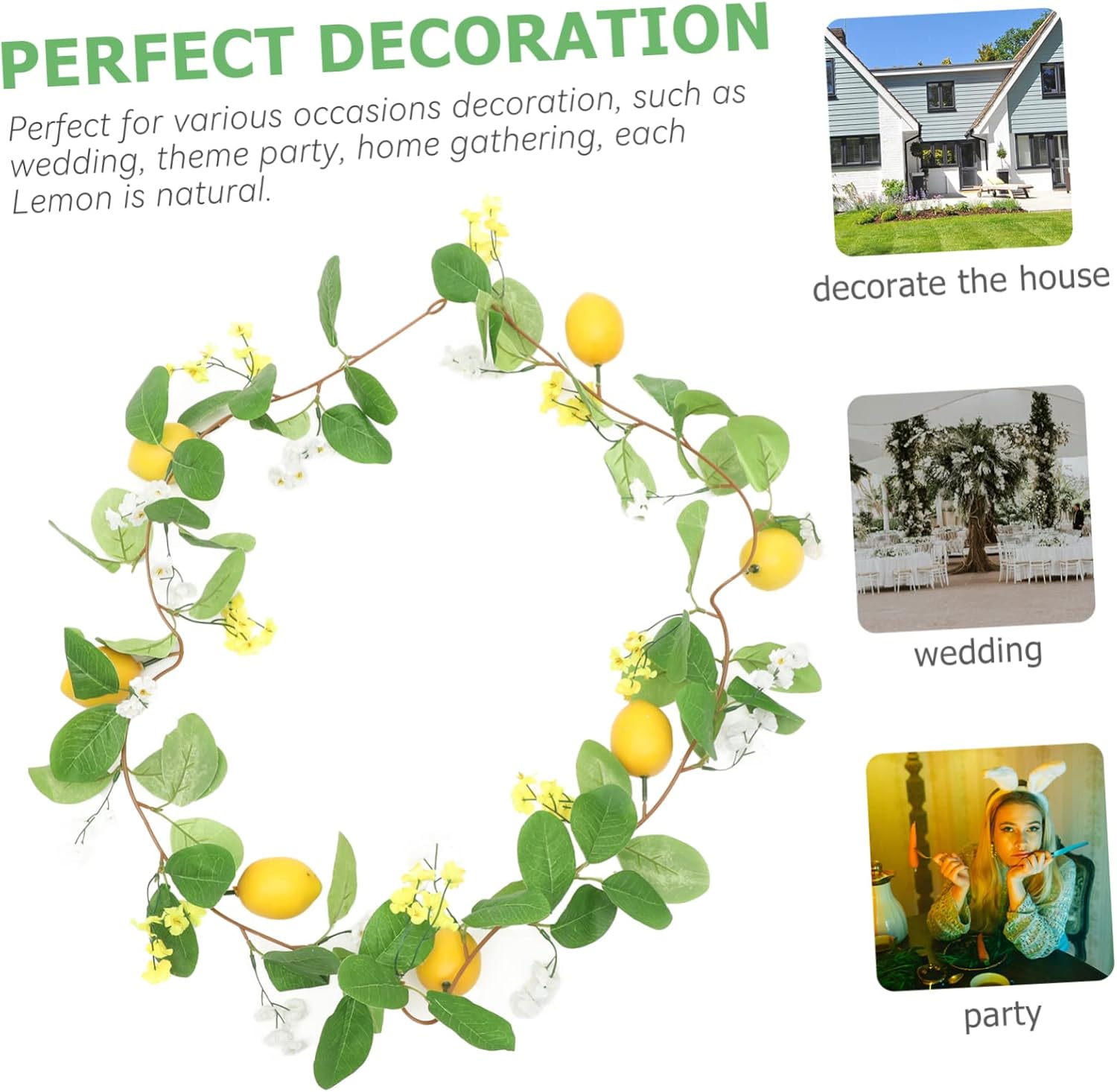 Amosfun 3pcs Realistic Lemon Garland Lemon Themed Wall Decor Artificial Leaves