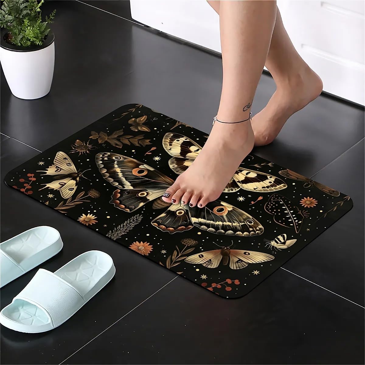 Diatomaceous Earth Bath Mat,Moths and Butterflies- Non-Slip Volume Super Absorbent Fast Drying Eco-Friendly Easy to Clean for Bathroom Kitchen Door mat 16×24Inch (40 * 60cm)