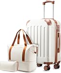 YOETEY Ensembles de bagages à emporter 3 Pièce, housse rigide légère et durable pour voyager avec des roues & TSA Verrouillage, brun blanc