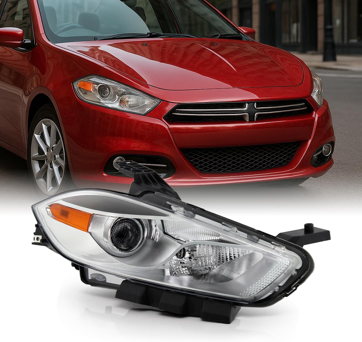 AKKON - Fits 2013-2016 Dodge Dart [Halogen Type] Projector Chrome Headlight Headlamp Passenger Right Side w/Chrome Bezel Model
