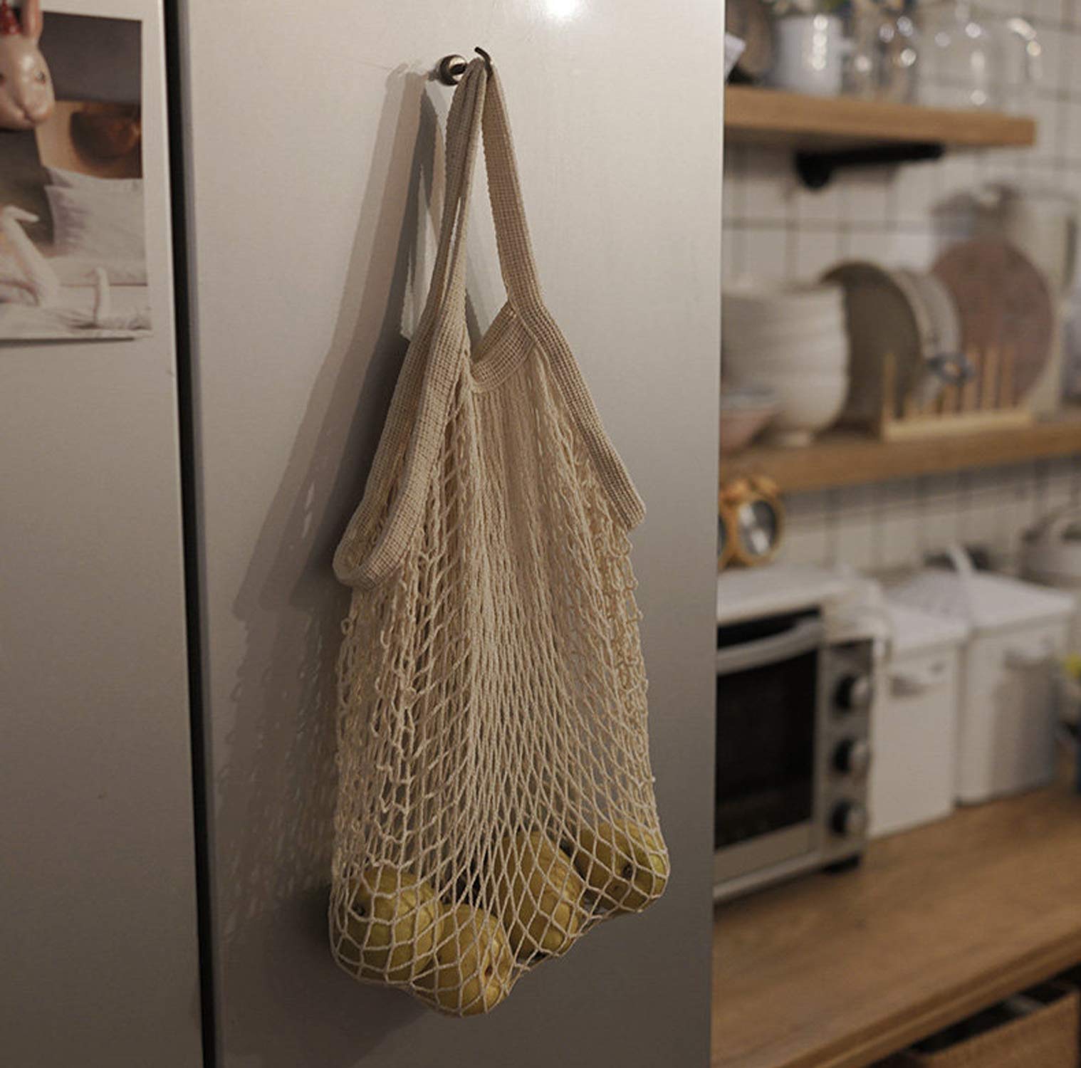 JZK 4 x Borsa Spesa Ecologica a Rete Sacchetti in Retina Cotone biodegradabili riutilizzabili Sacchetti Frutta e Verdura supermercato frigo