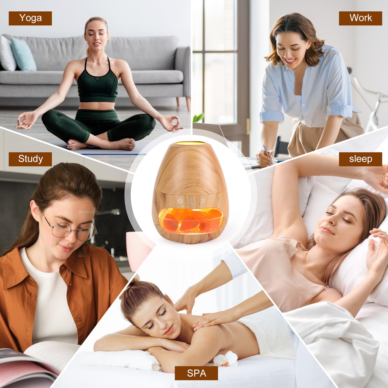 Diffusore di Oli Essenziali con Effetto Fiamma, GuKKK 200ml Diffusore di Oli Essenziali con Pietra di Sale, Aromaterapia Aromi Diffusore, Umidificatore Silenzioso con 3 Timer, per Ambiente, Casa, Spa