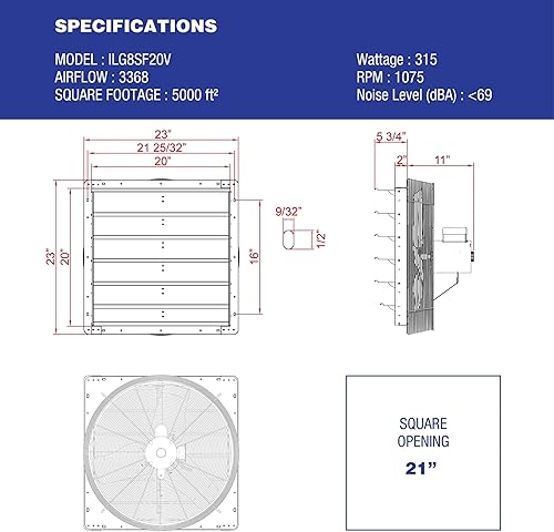 Miniatura 2 de iLIVING Ventilador de obturación de velocidad variable montado en la pared Aluminio Plateado 20