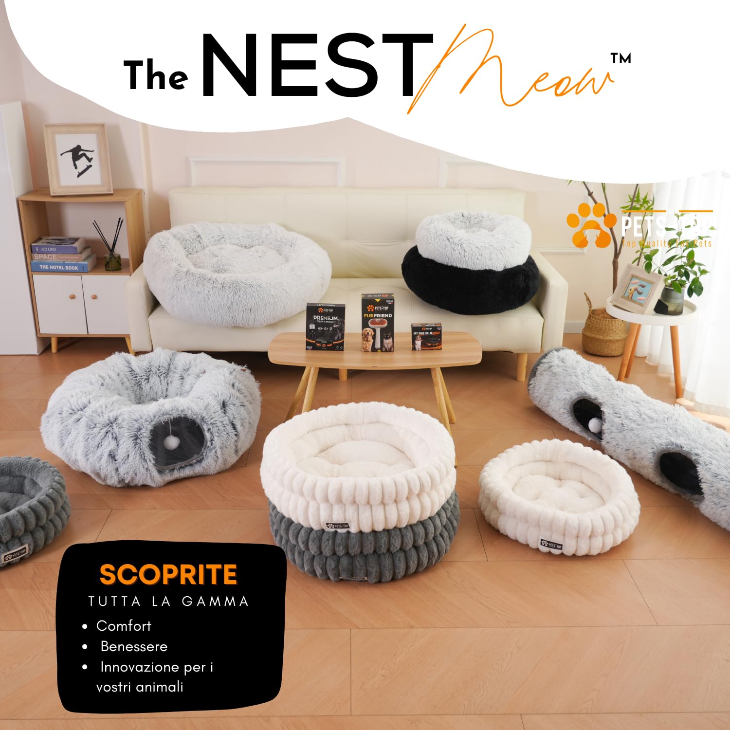 One PETS-TOP Cuccia gatto pelosa lavabile – Cat bed morbido e caldo per gatti e piccoli cani – Cuccia in peluche per interno (Grigio, 60 cm) (grigio, L 50 x l 50 x H 18 cm)