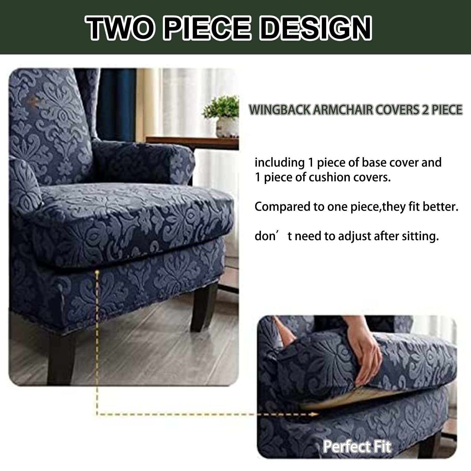 Sessel-Überwürfe Ohrensessel 2 Stück Elastische Husse Für Ohrensessel Spandex Jacquard Ohrensessel Überzug Stretch Sofa überzug waschbare Sesselhusse Ohrensessel -Aprikose-2 Pieces