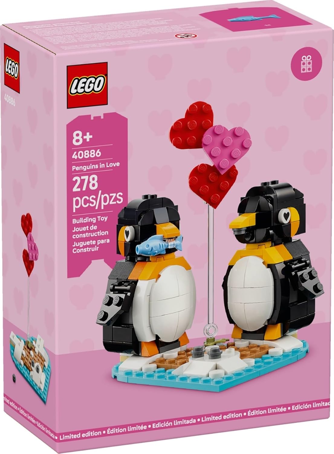 LEGO Penguins in Love Building Set – Cute Animal Display Model, Romantic Valentine’s Day Collectible, Gift for Couples Fans - 40886