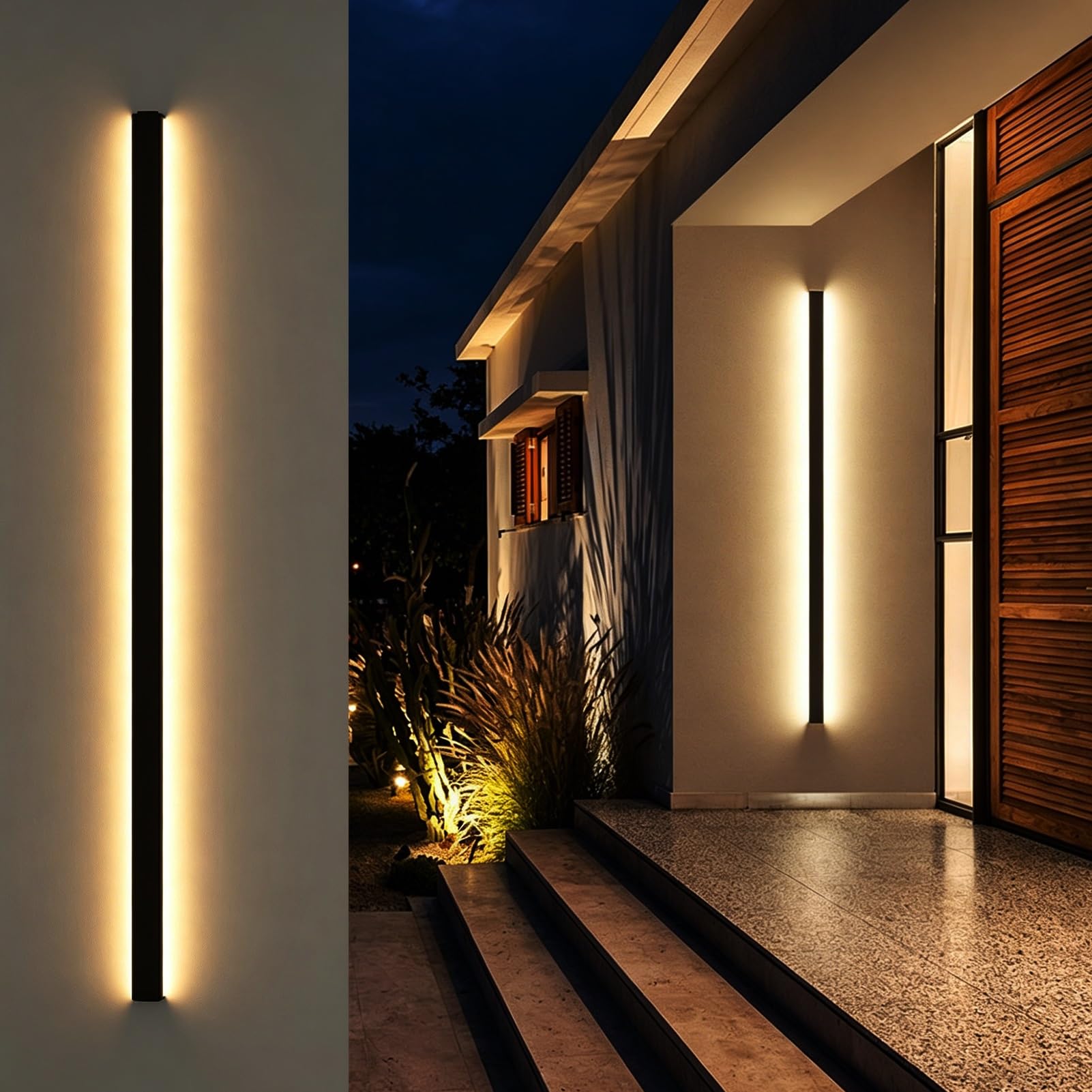 Body Sensing Wall Lighting for Front Porch Hallways, LED Luminous Stair Handrail with Soft Light, Matte Metal Atmospheric Light Banister Railing(Left Natural Light,2.3ft/0.7m)