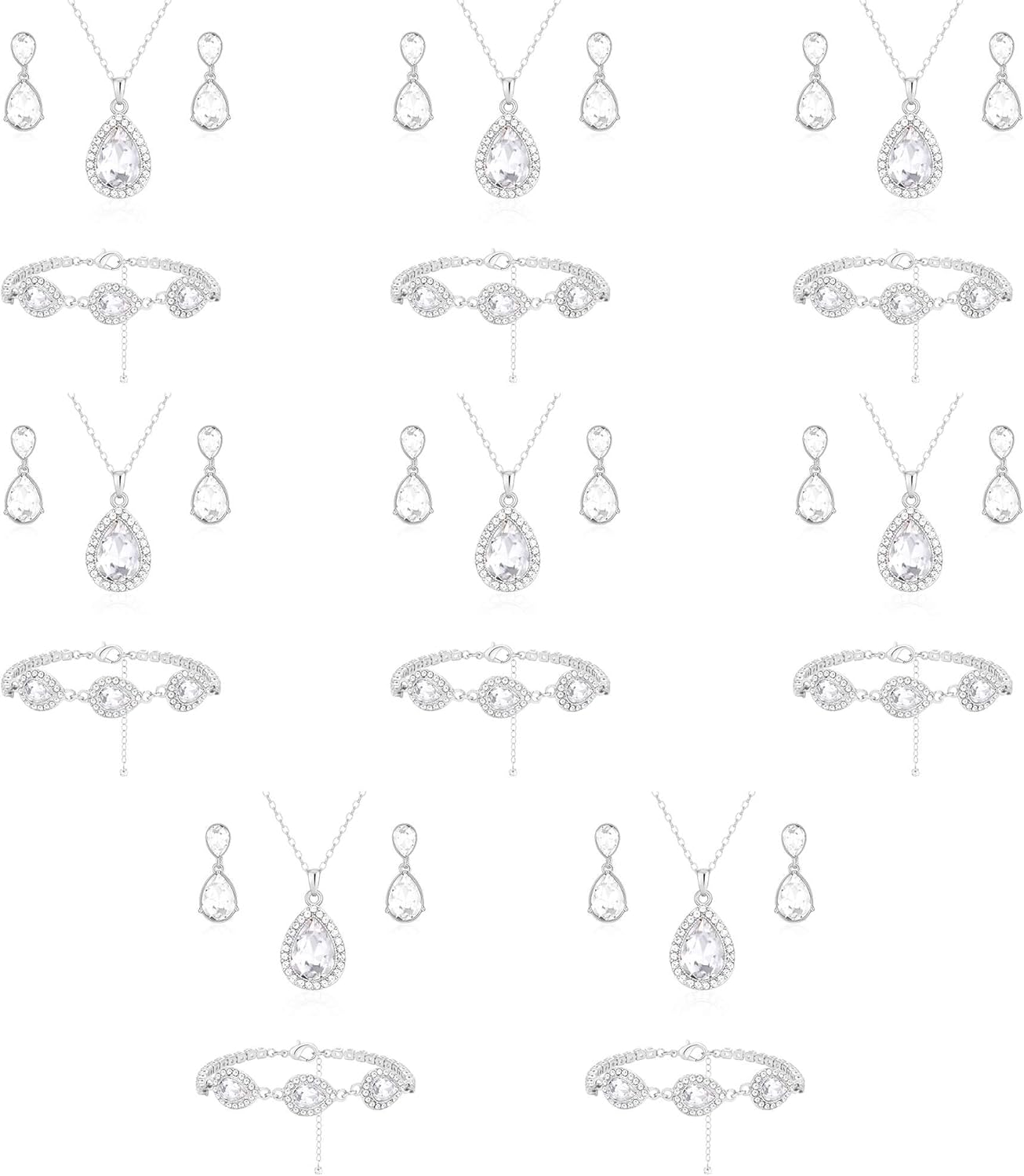 Teardrop Jewelry Set for Bridal Bridesmaid,18K Gold or Rose Gold or Silver Plated Necklace Earrings Bracelet Set For Wedding Gift