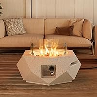 Vista 1 de COSIEST Mesa para fogata de propano para exteriores con base hexagonal de piedra sintética blanca terrazo de 24 pulgadas, quemador de acero