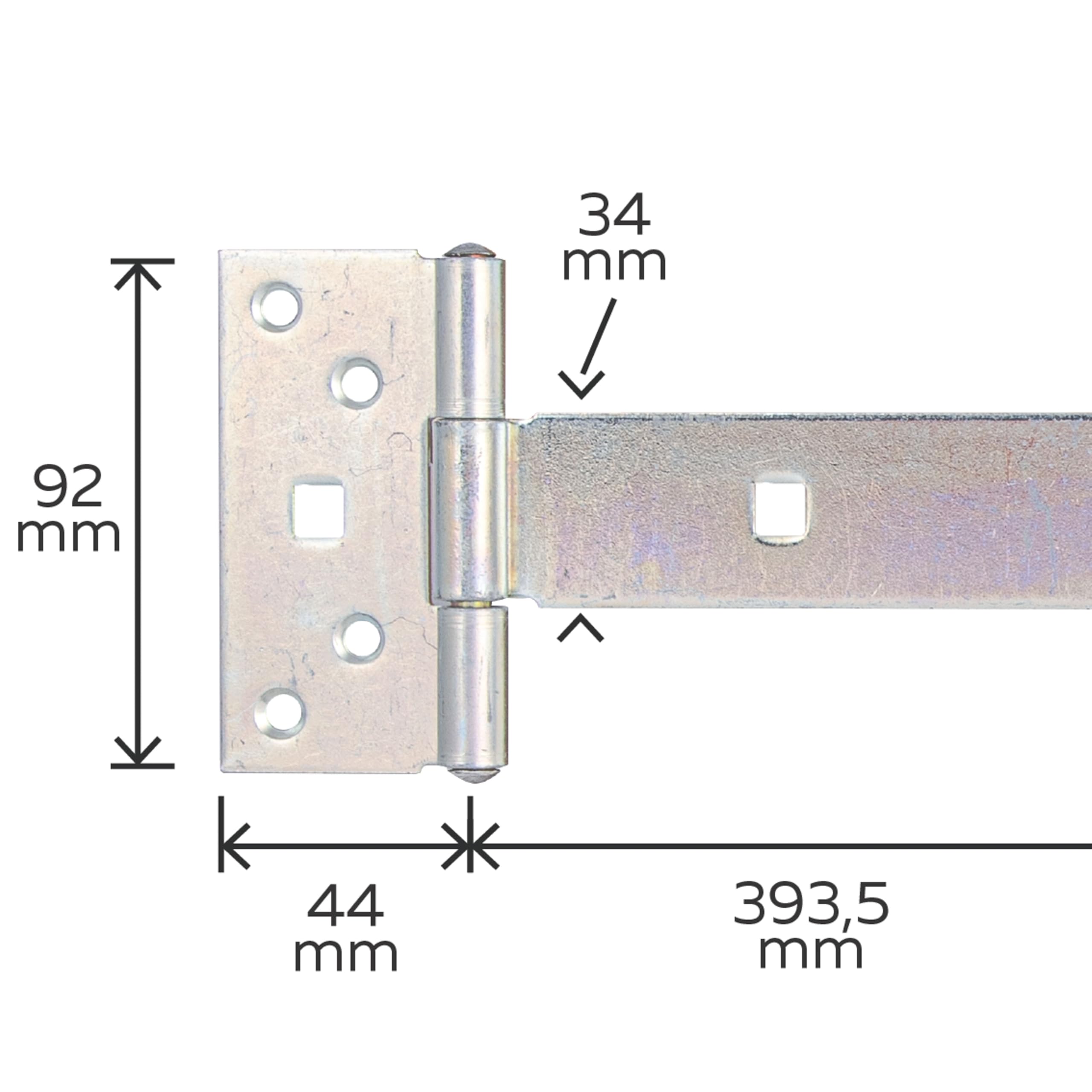 Alberts 844387 Bisagra inglesa, Con pasador prensado, Galvanizado, pasivado con capa gruesa, Banda 393,5 x 34 mm, Bisagra 92 x 44 mm, Juego de 10