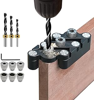 Self Centering Dowel Jig Kit, Woodworking Doweling Jig with Brad Point Drill Bits Steel Bushings and Depth Stops, Aluminum Alloy Precision Drilling Guide for Carpentry, Furniture,DIY Projects