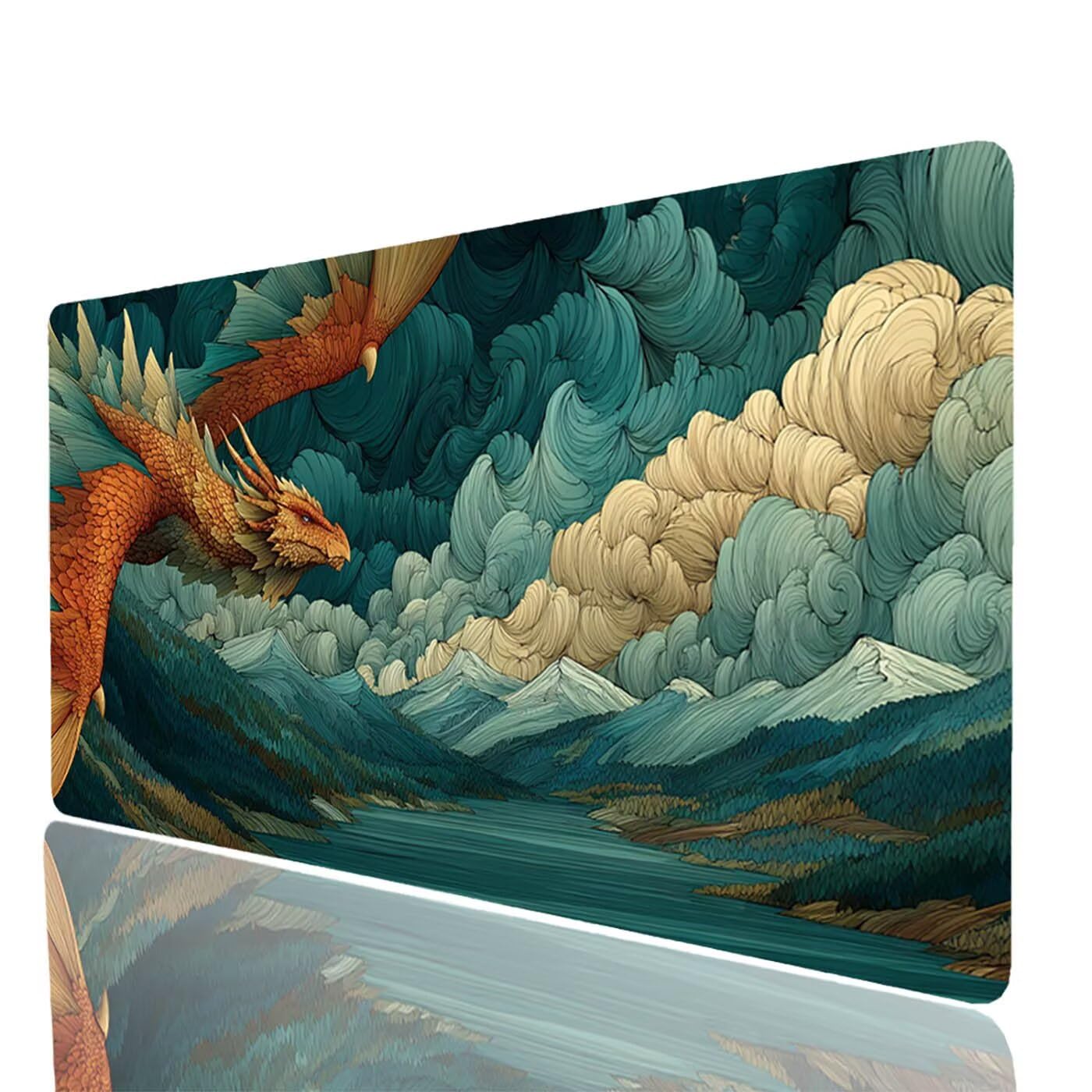 Podkładka pod mysz, smok, duża podkładka pod mysz do gier, 140 x 60 x 0,30 cm, duża podkładka pod mysz do laptopa, komputera stacjonarnego, klawiatura do gier, poprawia dokładność i szybkość