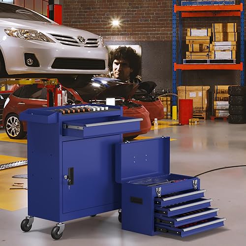 Miniatura 7 de Cofre de herramientas de 5 cajones, caja de herramientas rodante 2 en 1 con ruedas y cajones, caja de herramientas de almacenamiento desmontable con