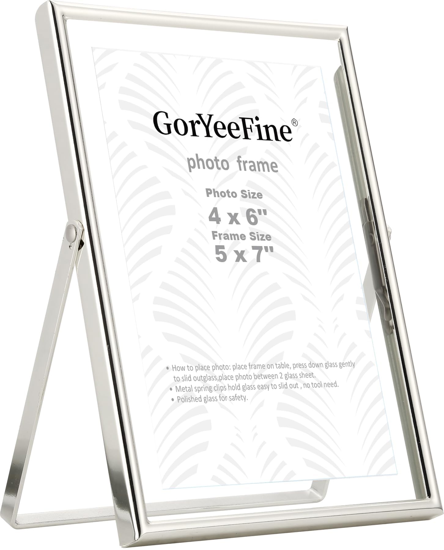GorYeeFine Silver 5x7'' Floating Picture Frames for Photo Sizes(3.5x5 & 4x6),Adjustable Tabletop/Shelf Display Picture Frames,Classy Wedding,Thanksgiving,Christmas for Home & Office Decor