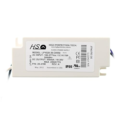 Alta perfección LP1020-36-C0550 LED Driver, 120-277V a 550mA @ 18-36Vdc, 20W