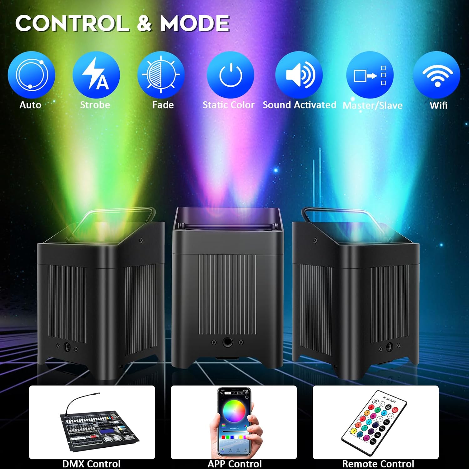 Battery Powered Uplight: 108W 6IN1 RGBWA+UV LED Rechargeable Par Light - 8800mAh Long-Lasting Battery - Wired/Wireless DMX512, APP & Remote Control - Idea for DJ Event Band Show Club Wedding Party