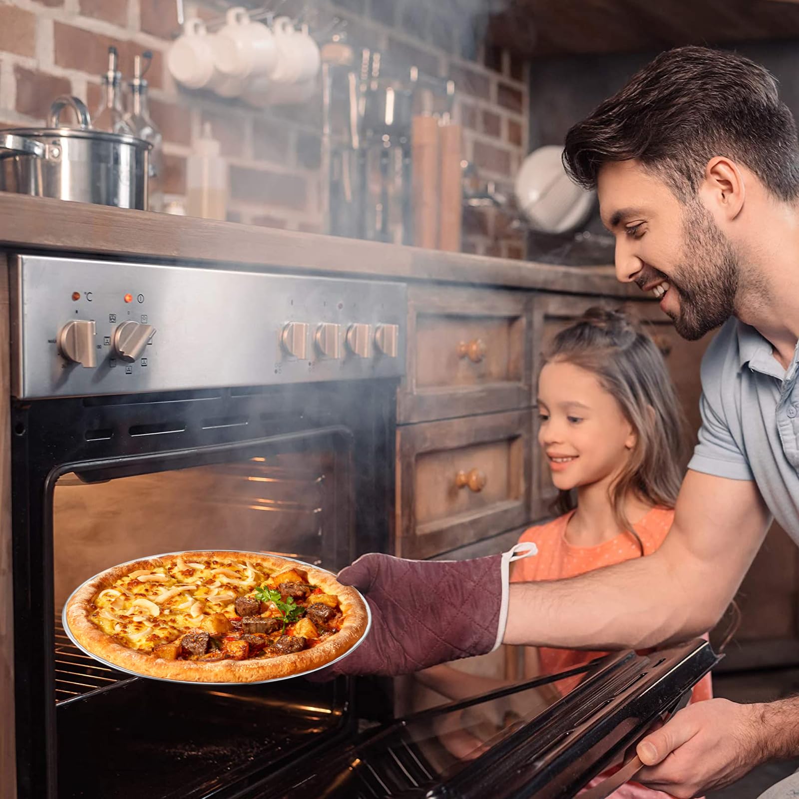 Lot de 5 plaques à pizza rondes en acier inoxydable - 30 cm - Pour four, servir, rôtir, passe au lave-vaisselle