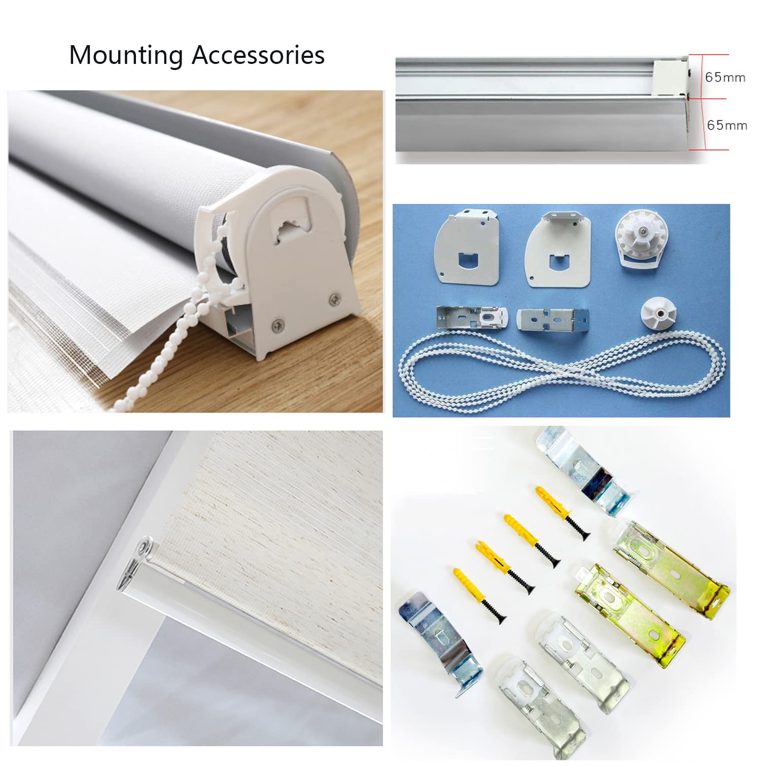 Store enrouleur double blanc – Motif jour et nuit Tissus occultants et translucides pour fenêtres et portes avec fixations incluses 100 x 200 cm / 39x79 in