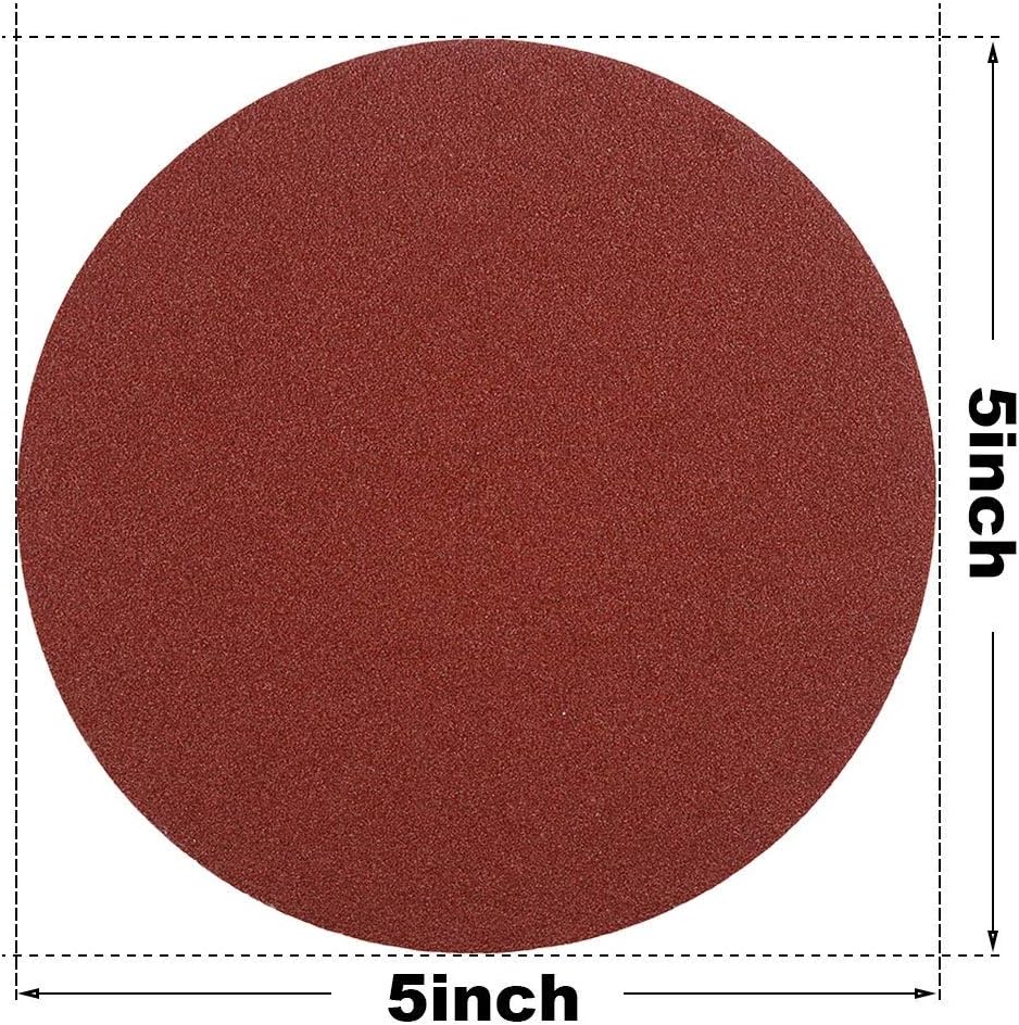 HIFROM 5-Inch/125mm Hook and Loop Backing Pad M14 Drill Adapter,50 Pieces NO-Hole 80 Grit Sandpaper Assortment Replacement for Random Orbital Sander Grinder Pads
