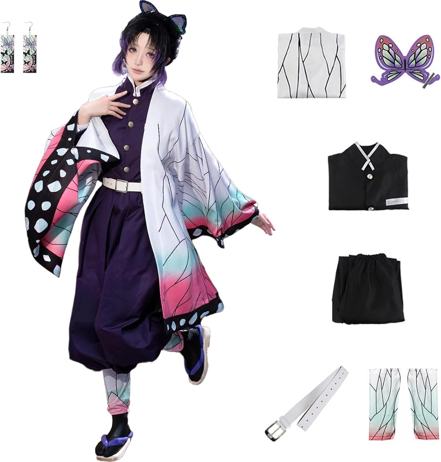 IOPBOT Kimonos Cosplay Costumes Adult Women Girls Anime Japanese Kimono Robe Halloween Outfit with Accessories