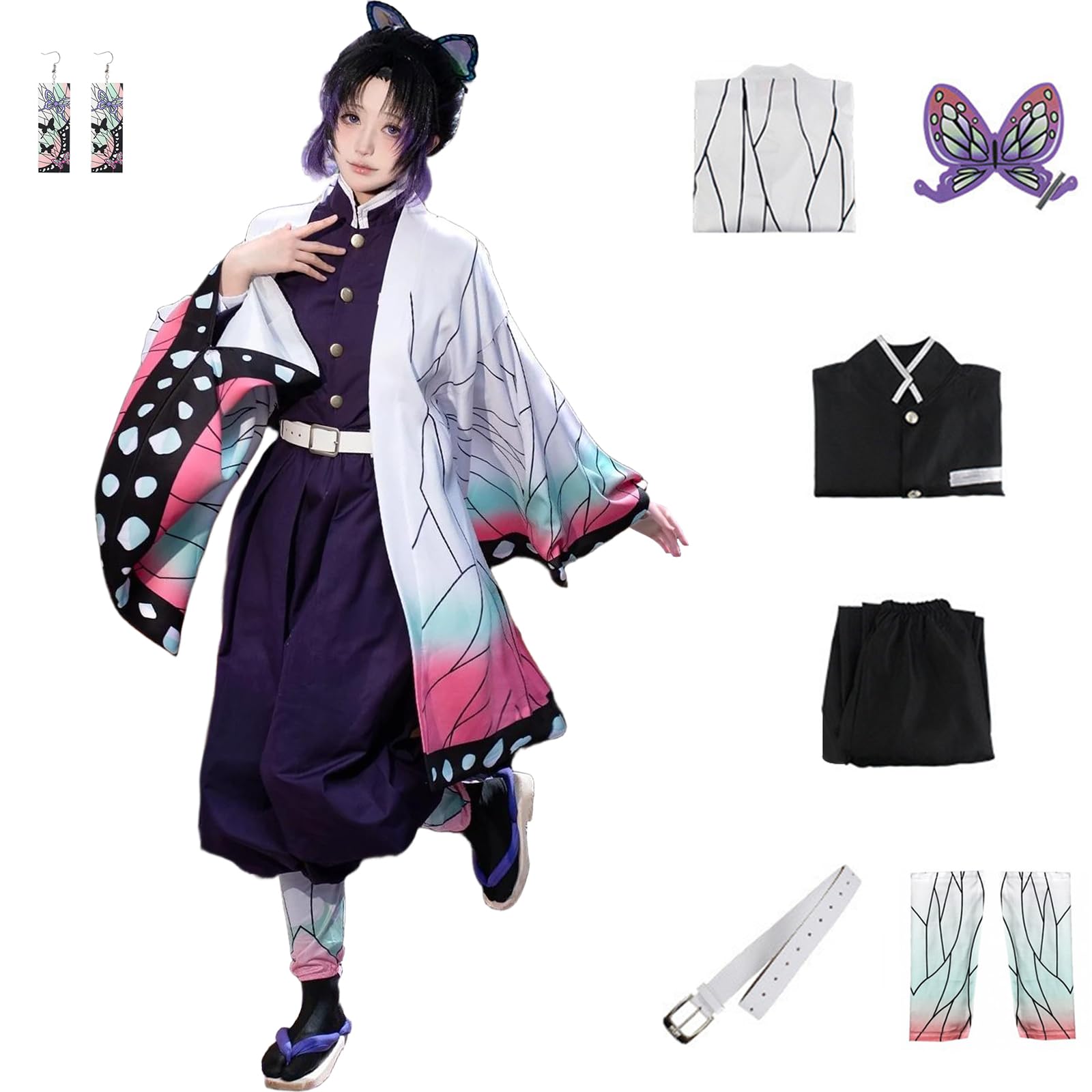 IOPBOT Kimonos Cosplay Costumes Adult Women Girls Anime Japanese Kimono Robe Halloween Outfit with Accessories (Purple,L) — image 1