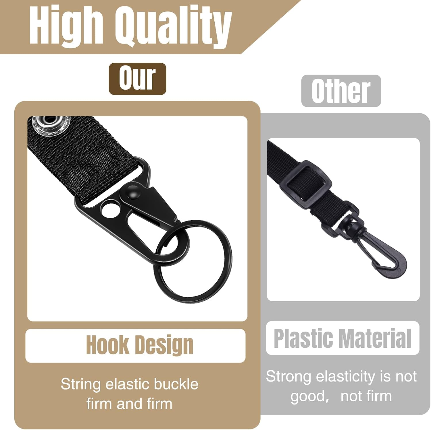 Yinkin 4 Pack Duty Belt Keepers, 2 Inch Nylon Double Snap with Key Ring