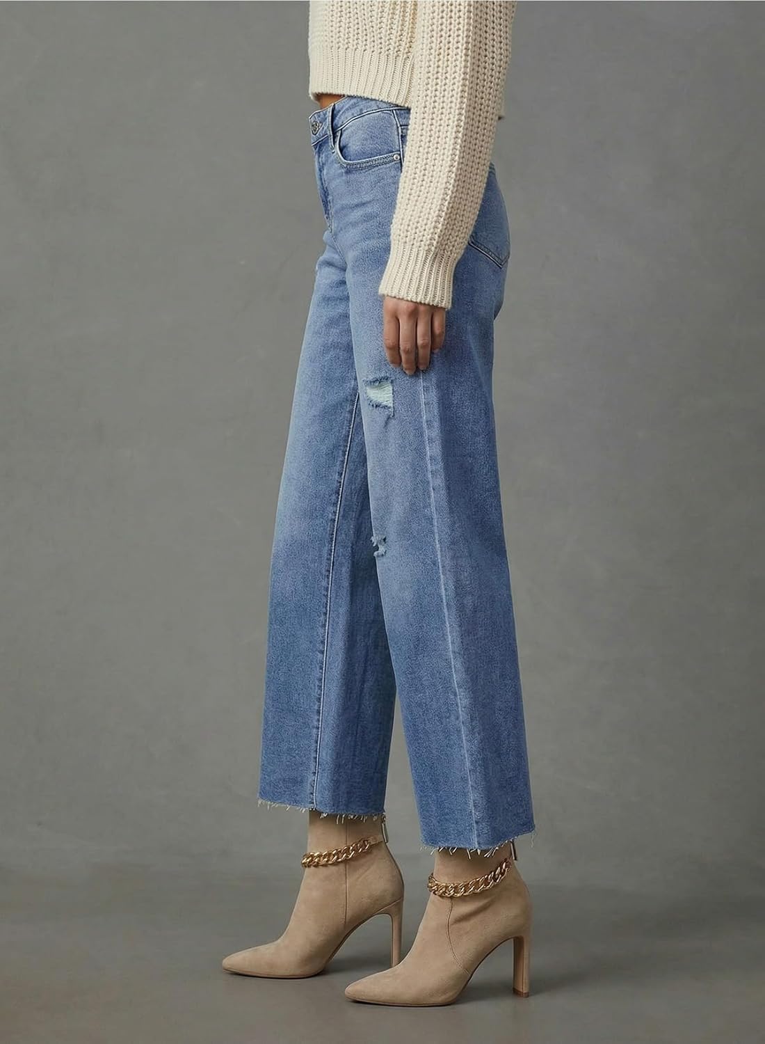 Dokotoo Womens High Waist Baggy Jeans Wide Leg Casual Petite 2026 8 Points Length Stretch Denim Pants - Image 5