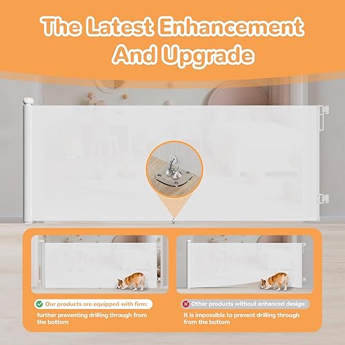 Miniatura 5 de Puertas retráctiles para escaleras, puerta de bebé de malla de 71 pulgadas de ancho para puertas, puerta de perro de 34 pulgadas de alto adecuada