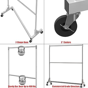 Simple Houseware Commercial Grade Z-Base Double Rod Garment Rack, Silver