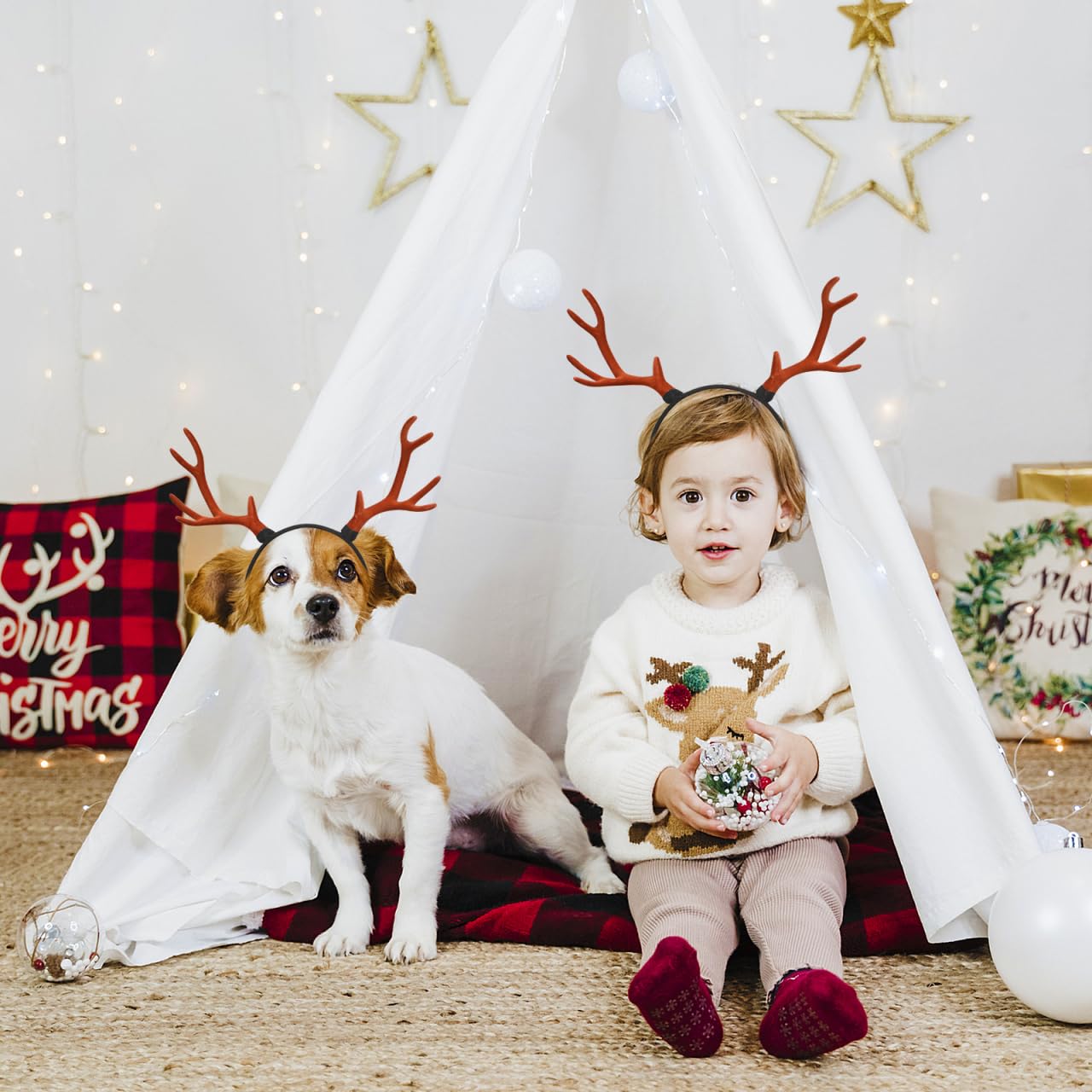 Christmas Deer Antlers Headband Xmas Reindeer Antlers Horn Headband for Women Girls Men Cosplay Party Holiday Costume Events Dress up - Image 2